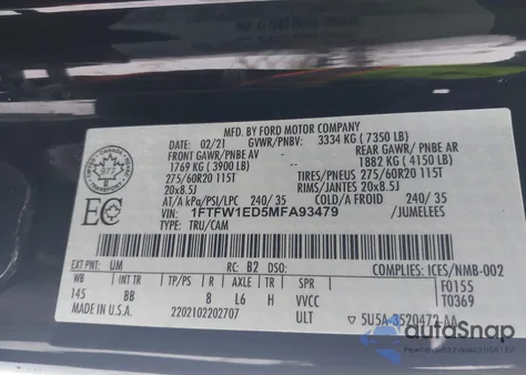 2021 Ford F-150 Platinum from USA, damaged, VIN 1FTFW1ED5MFA93479